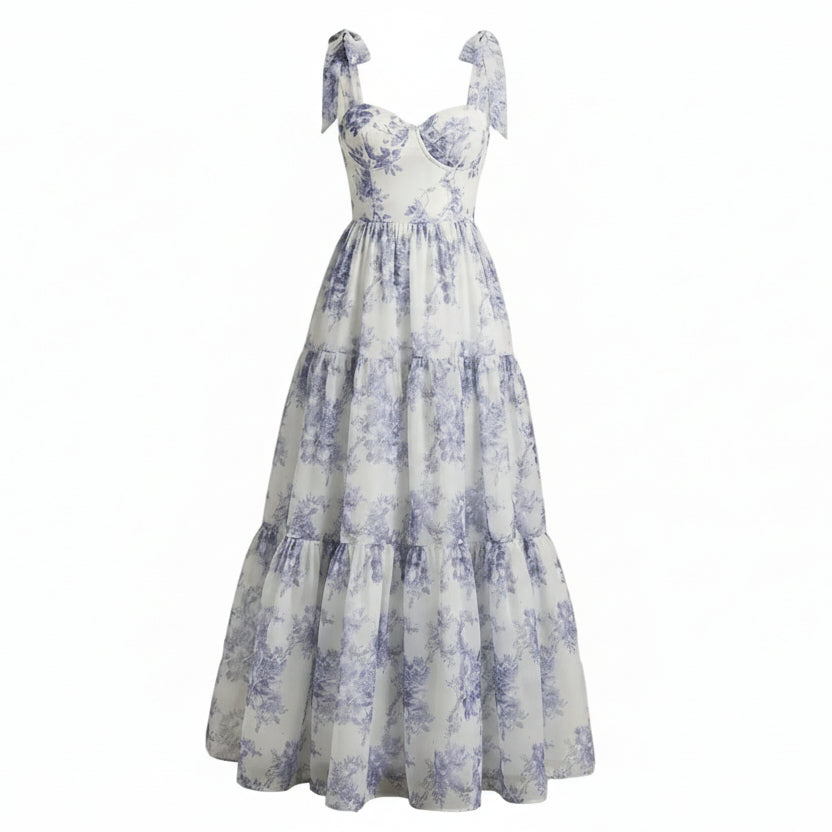 Fiori di Mare - Vestido Floral Azul y Blanco
