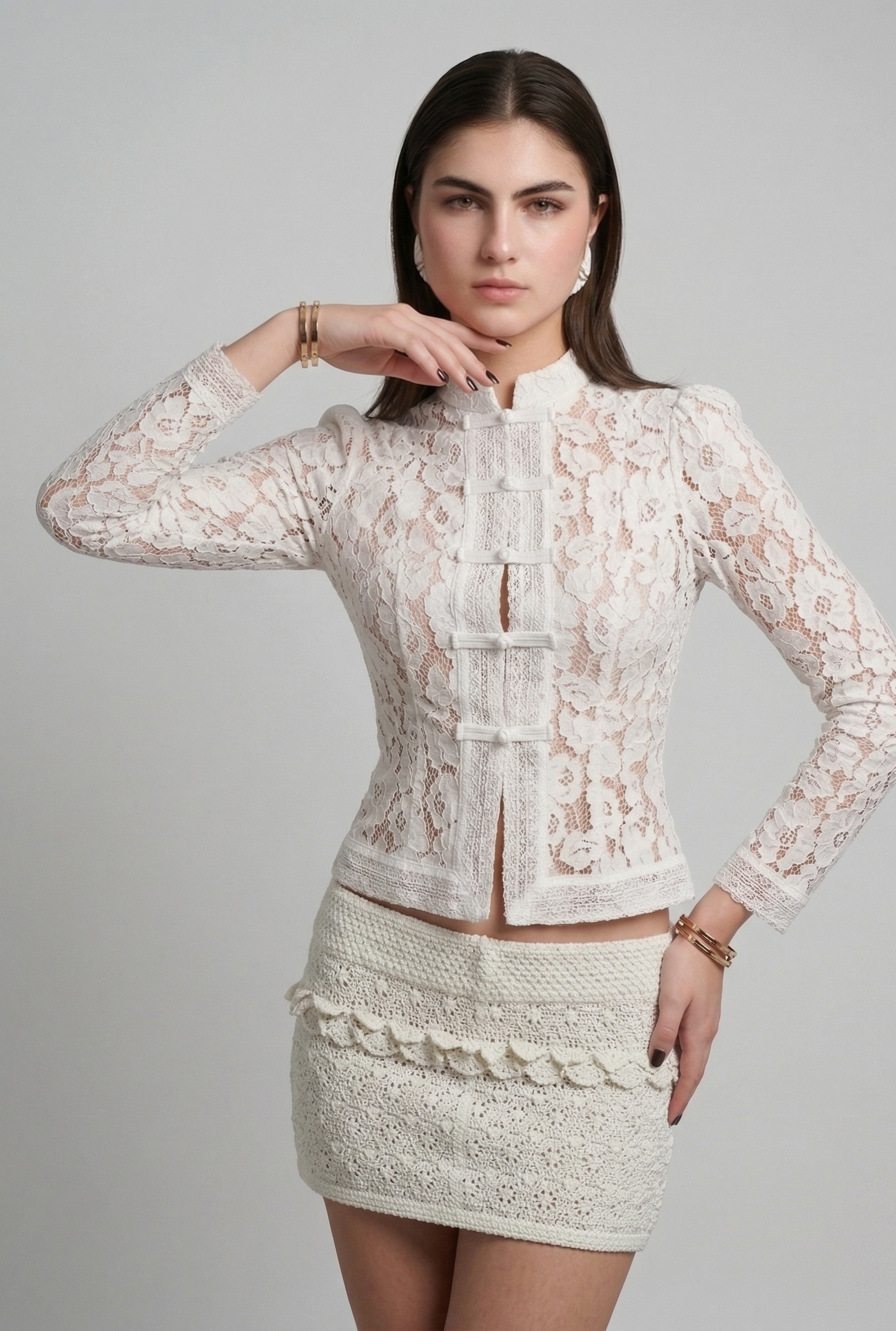 INTRECCIO - Blusa de Encaje