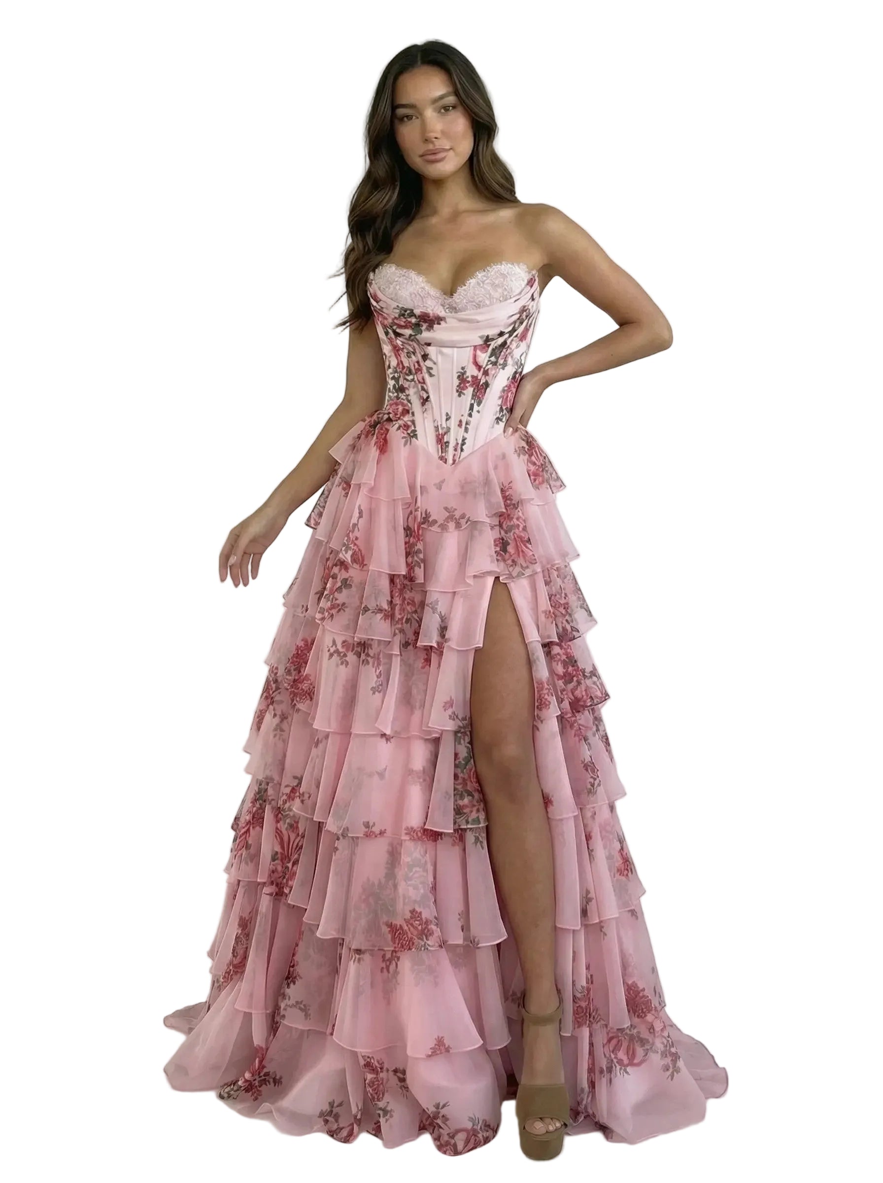 Rosa di Venezia – Corsé Florido con Falda en Capas