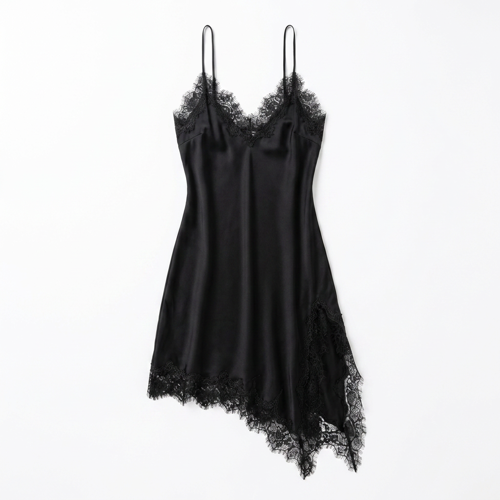 NOIREA – Vestido Lencero Satinado con Encaje
