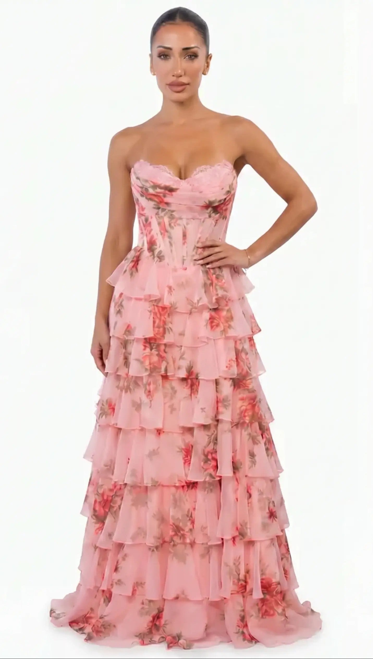 Rosa di Venezia – Corsé Florido con Falda en Capas