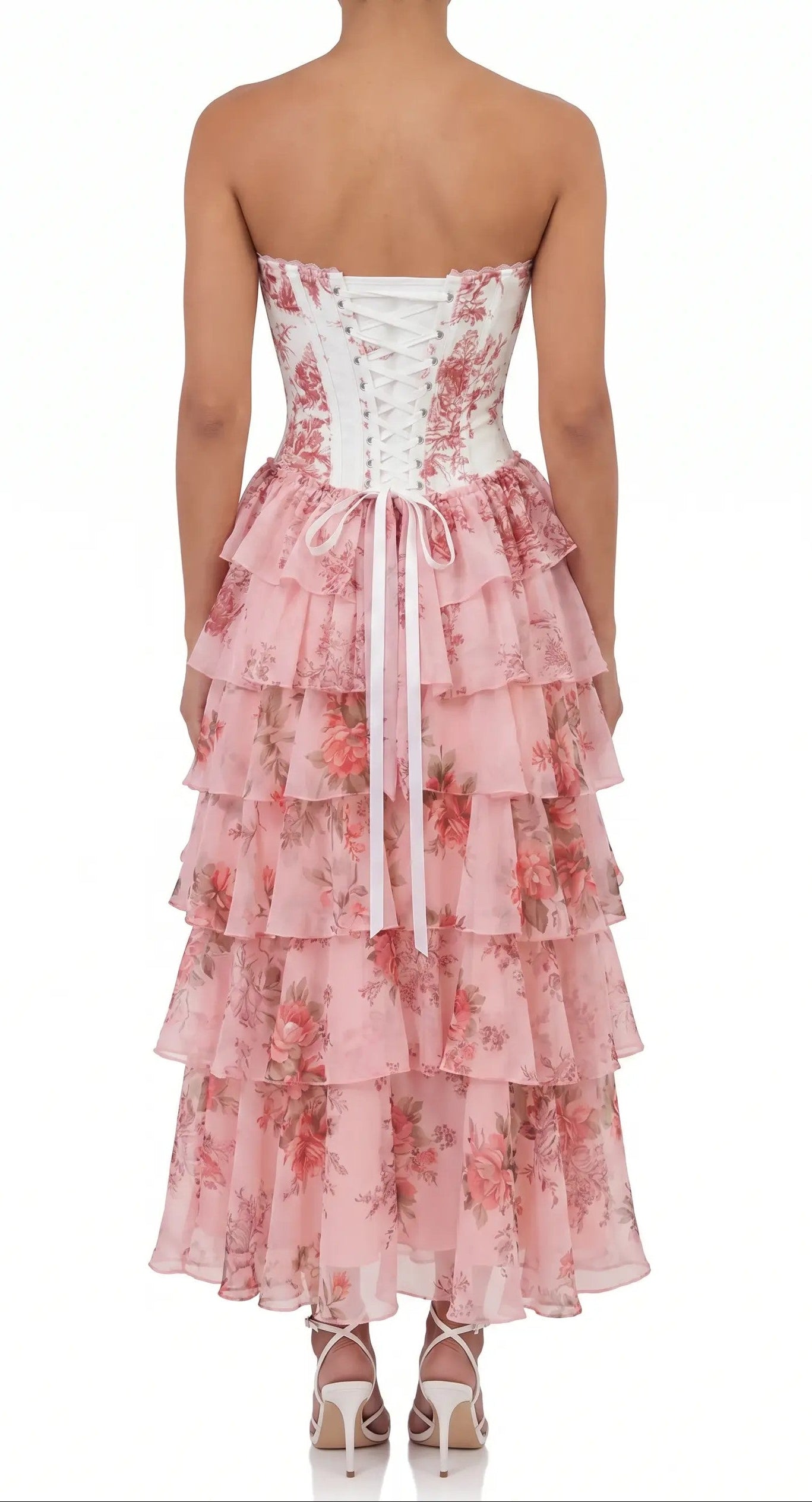 Rosa di Venezia – Corsé Florido con Falda en Capas