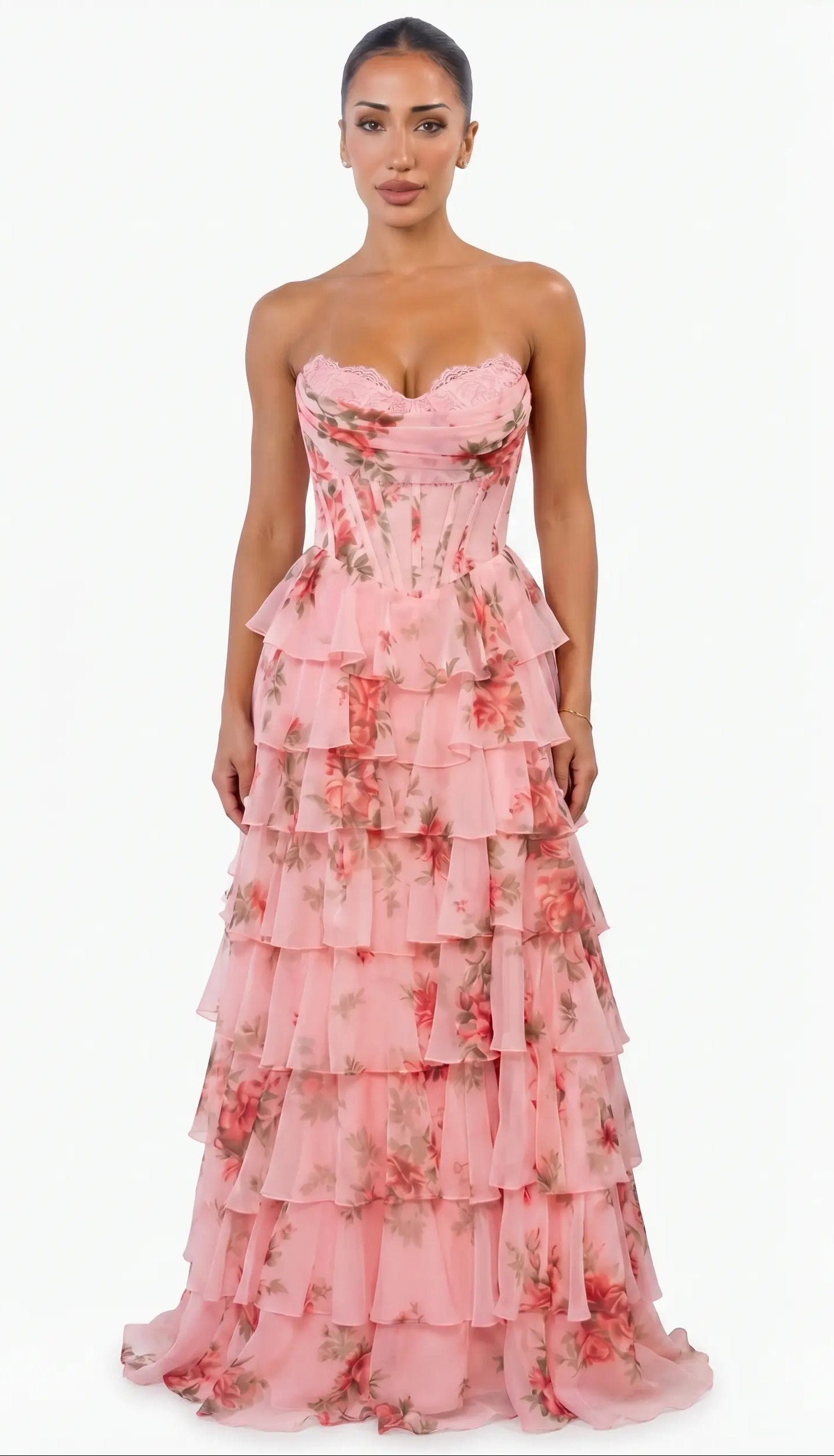 Rosa di Venezia – Corsé Florido con Falda en Capas