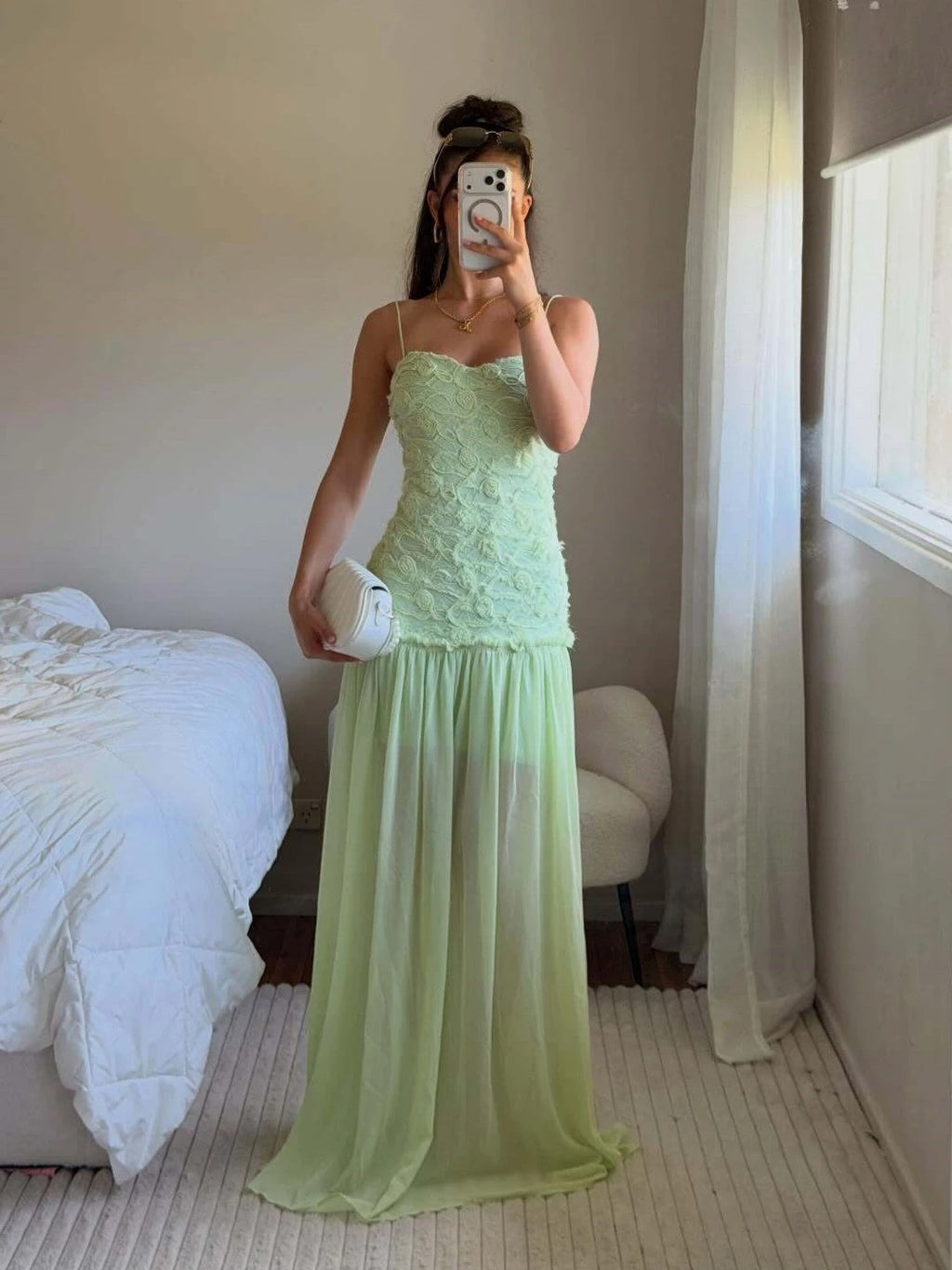 VESTIDO JACQUARD VERDE MENTA VERANIEGO